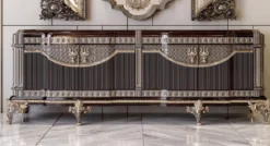 Casa Padrino Luxus Barock Sideboard Dunkelbraun / Grau / Gold 245 cm