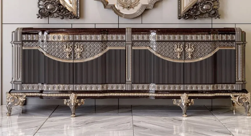 Casa Padrino Luxus Barock Sideboard Dunkelbraun / Grau / Gold 245 cm