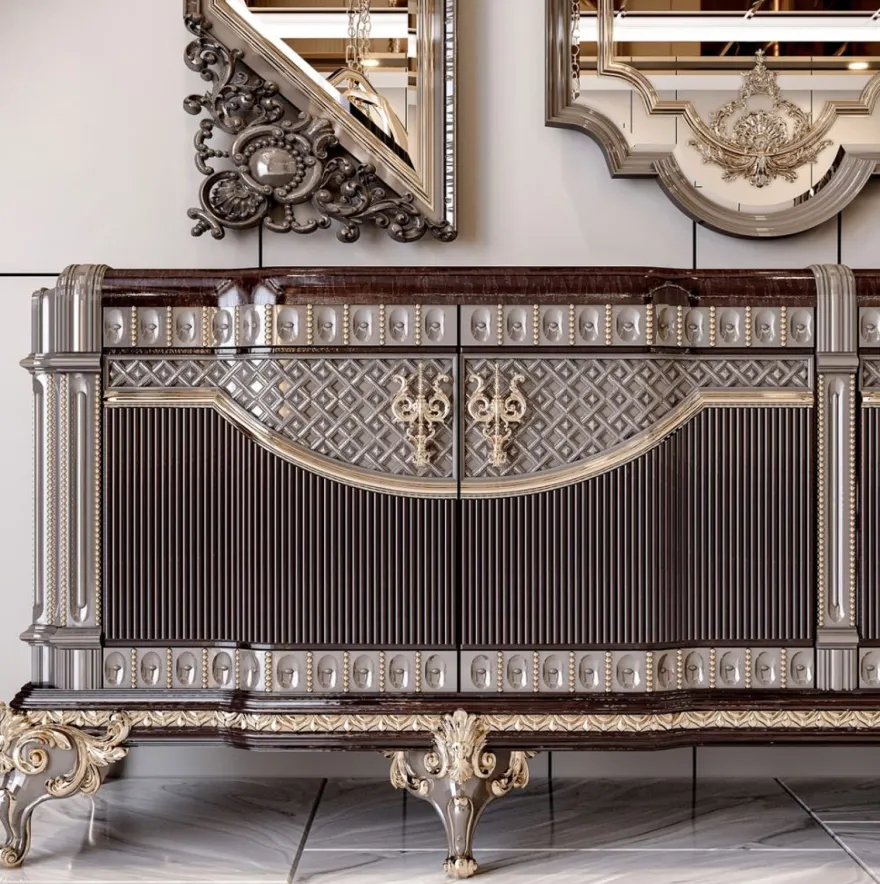 Casa Padrino Luxus Barock Sideboard Dunkelbraun / Grau / Gold 245 cm
