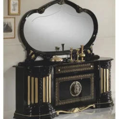 Casa Padrino Luxus Barock Sideboard mit Spiegel Schwarz / Gold - Made in Italy