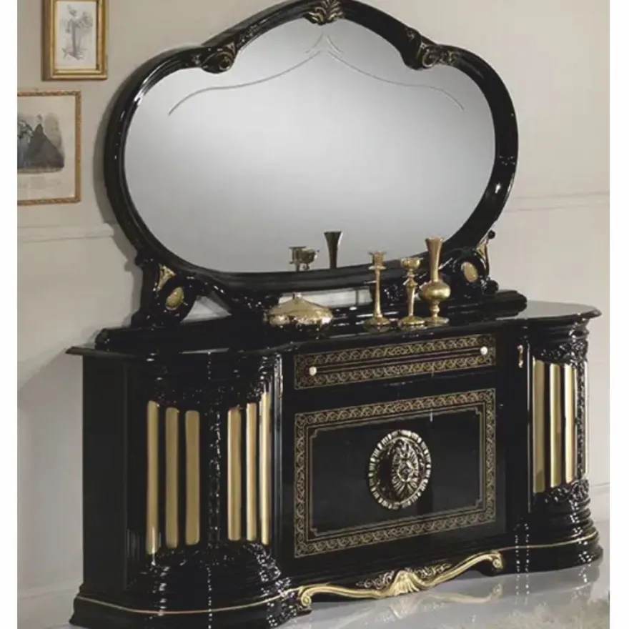 Casa Padrino Luxus Barock Sideboard mit Spiegel Schwarz / Gold - Made in Italy
