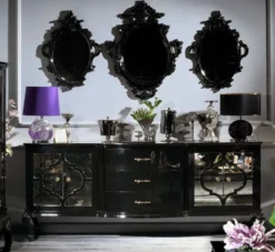 Casa Padrino Luxus Barock Sideboard Schwarz / Gold - Prunkvoller Massivholz Schrank mit 4 Türen und 3 Schubladen - Barock Möbel