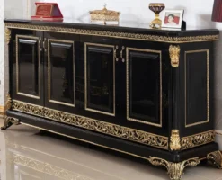Casa Padrino Luxus Barock Sideboard Schwarz / Gold - Prunkvoller Massivholz Schrank mit 4 Türen - Barock Möbel - Edel & Prunkvoll