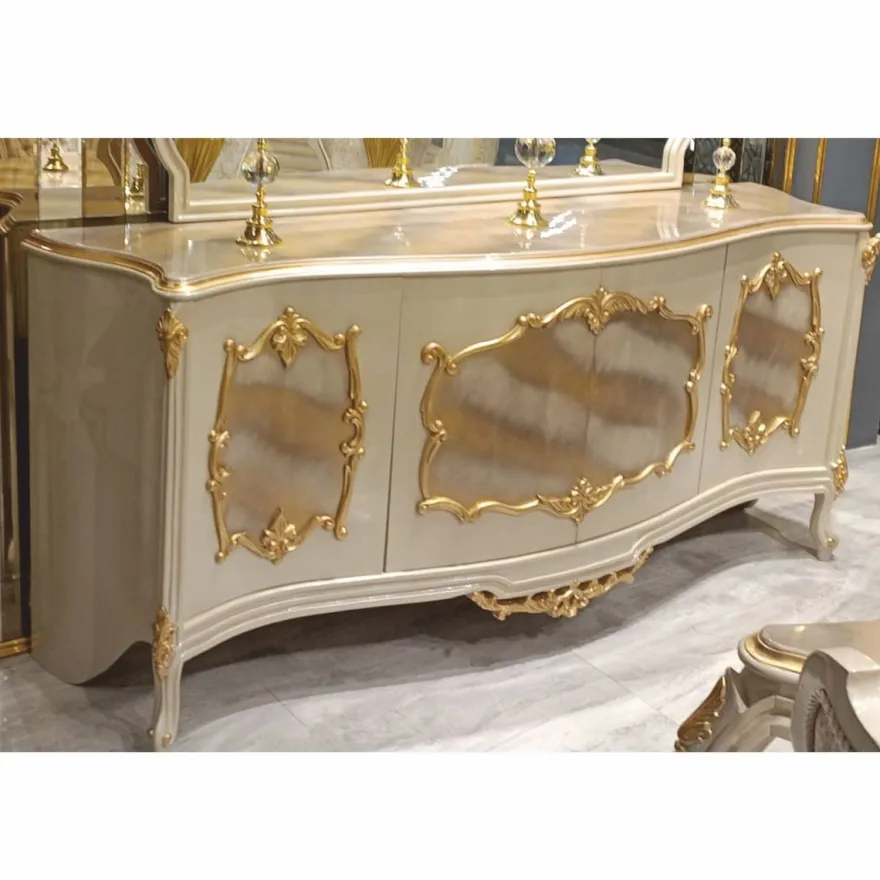 Casa Padrino Luxus Barock Sideboard mit 4 Türen Grau / Gold 226 cm - Barockstil Möbel
