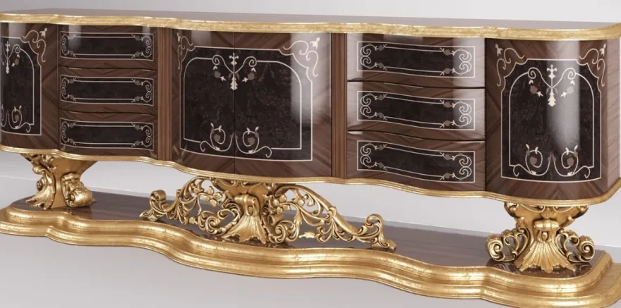 Casa Padrino Luxus Barock Sideboard Braun / Antik Gold 305 x 50 x H. 115 cm - Prunkvoller Wohnzimmer Schrank - Edel & Prunkvoll