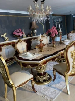 Casa Padrino Luxus Barock Sideboard Weiß / Braun / Gold - Prunkvoller Massivholz Schrank im Barockstil - Barock Möbel - Luxus Qualität - Edel & Prunkvoll