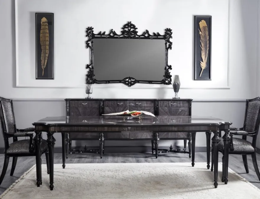Casa Padrino Luxus Barock Sideboard Grau / Schwarz - Prunkvoller Massivholz Schrank mit 4 Türen und 3 Schubladen - Luxus Möbel im Barockstil - Barock Möbel - Barock Einrichtung - Edel & Prunkvoll