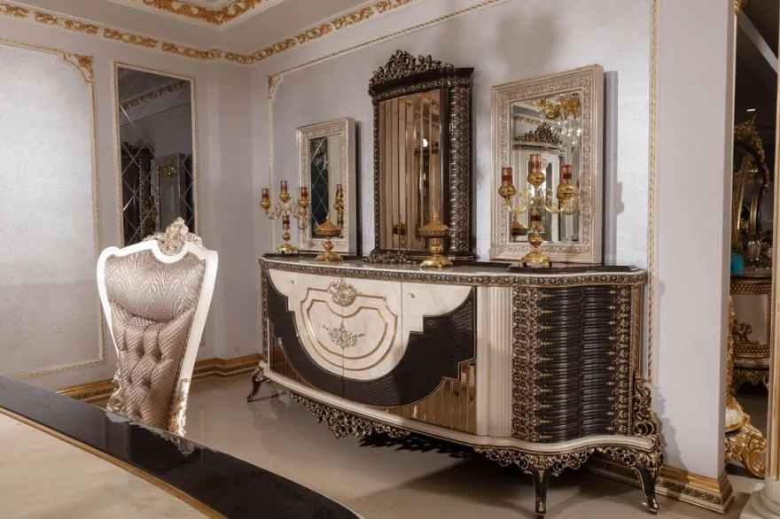 Casa Padrino Luxus Barock Sideboard und 3 Spiegel Creme / Dunkelbraun / Gold