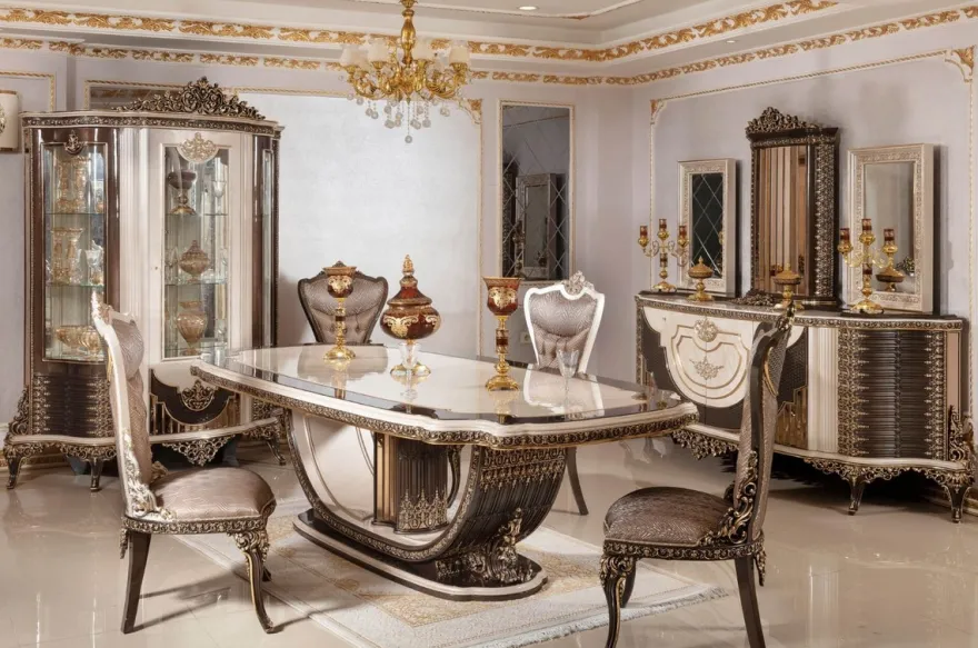 Casa Padrino Luxus Barock Sideboard und 3 Spiegel Creme / Dunkelbraun / Gold