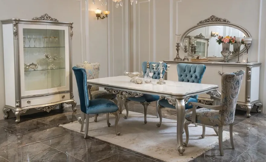 Casa Padrino Luxus Barock Sideboard mit Spiegel Weiß / Silber - Eleganter Massivholz Schrank mit Wandspiegel - Barock Möbel