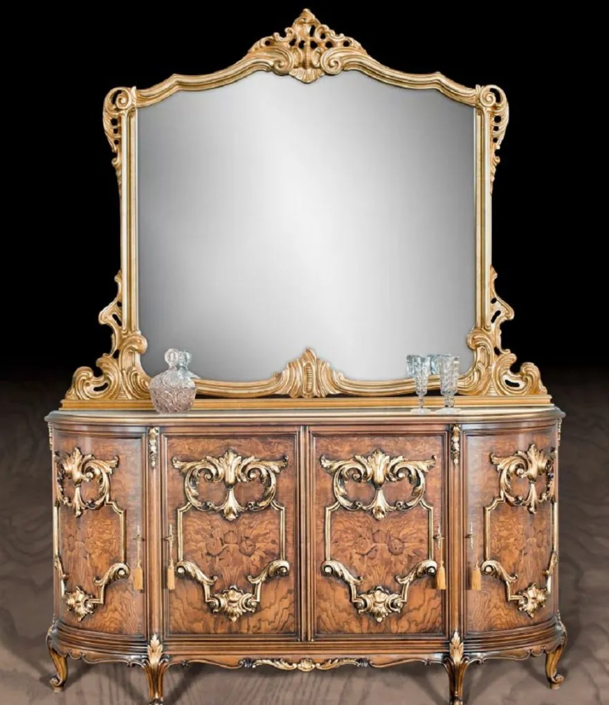 Casa Padrino Luxus Barock Sideboard Braun / Gold - Edler Massivholz Schrank mit 4 Türen - Barock Hotel & Schloß Möbel - Erstklassische Qualität - Made in Italy