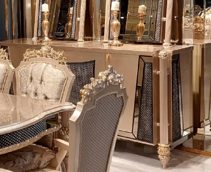 Casa Padrino Luxus Barock Sideboard Grau / Schwarz / Gold - Barockstil Massivholz Schrank mit 4 Türen - Luxus Esszimmer Möbel im Barockstil - Barock Esszimmer Möbel - Barock Küchen Möbel