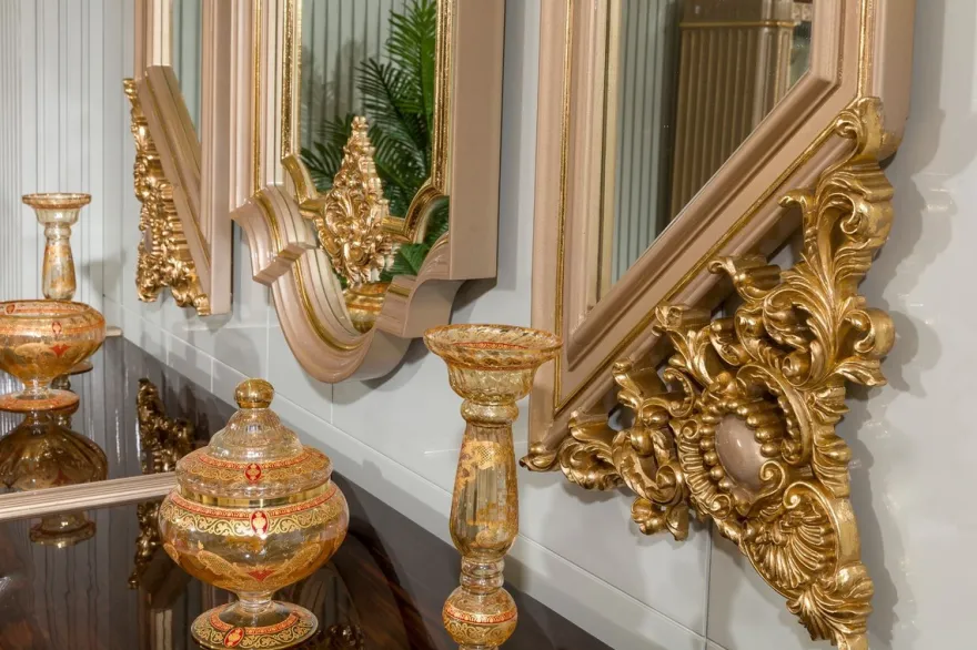 Casa Padrino Luxus Barock Sideboard und 3 Wandspiegel Dunkelbraun / Grau / Gold - Barock Möbel