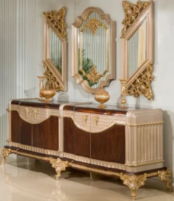 Casa Padrino Luxus Barock Sideboard und 3 Wandspiegel Dunkelbraun / Grau / Gold - Barock Möbel