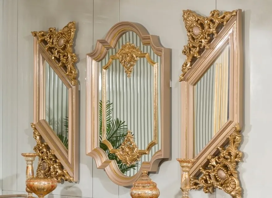 Casa Padrino Luxus Barock Sideboard und 3 Wandspiegel Dunkelbraun / Grau / Gold - Barock Möbel