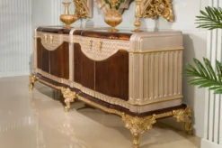 Casa Padrino Luxus Barock Sideboard und 3 Wandspiegel Dunkelbraun / Grau / Gold - Barock Möbel