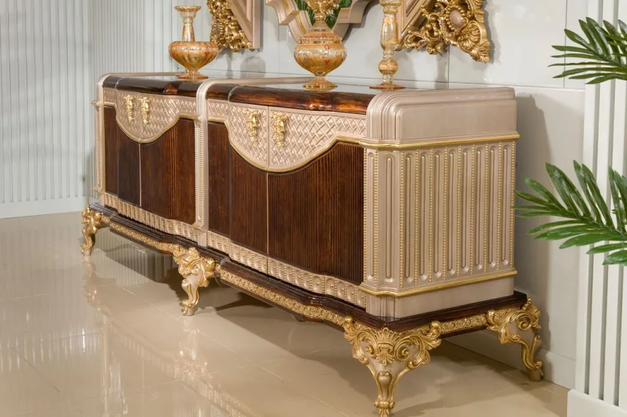 Casa Padrino Luxus Barock Sideboard und 3 Wandspiegel Dunkelbraun / Grau / Gold - Barock Möbel