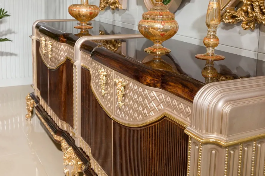 Casa Padrino Luxus Barock Sideboard und 3 Wandspiegel Dunkelbraun / Grau / Gold - Barock Möbel
