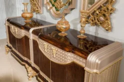 Casa Padrino Luxus Barock Sideboard und 3 Wandspiegel Dunkelbraun / Grau / Gold - Barock Möbel