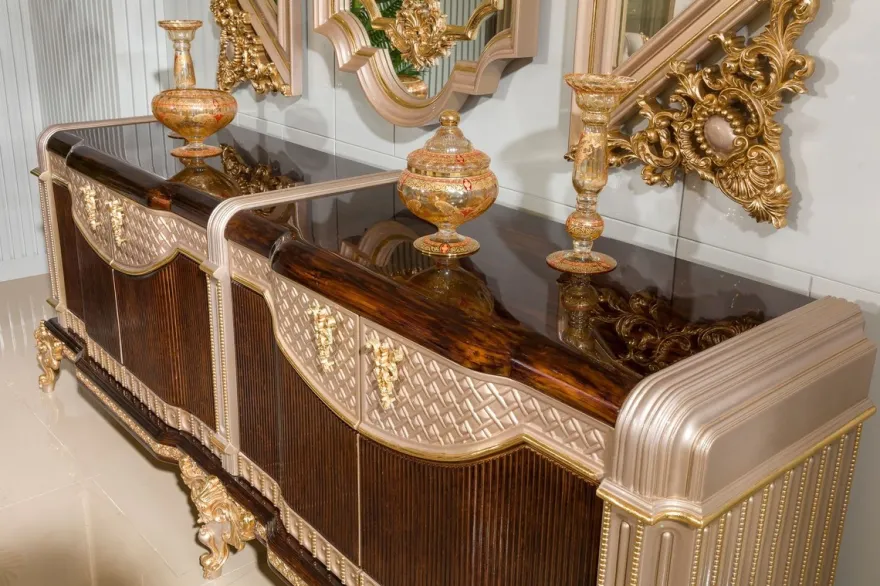 Casa Padrino Luxus Barock Sideboard und 3 Wandspiegel Dunkelbraun / Grau / Gold - Barock Möbel