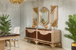 Casa Padrino Luxus Barock Sideboard und 3 Wandspiegel Dunkelbraun / Grau / Gold - Barock Möbel