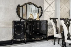 Casa Padrino Luxus Barock Sideboard mit Spiegel Schwarz / Gold - Luxus Möbel Möbel im Barockstil - Barock Möbel - Barock Einrichtung - Edel & Prunkvoll
