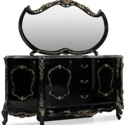 Casa Padrino Luxus Barock Sideboard mit Spiegel Schwarz / Gold - Luxus Möbel Möbel im Barockstil - Barock Möbel - Barock Einrichtung - Edel & Prunkvoll