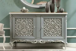 Casa Padrino Luxus Barock Sideboard Grau / Braun / Creme - Handgefertigter Massivholz Schrank mit 2 Türen - Barock Möbel - Luxus Möbel Möbel im Barockstil - Luxus Qualität - Made in Italy