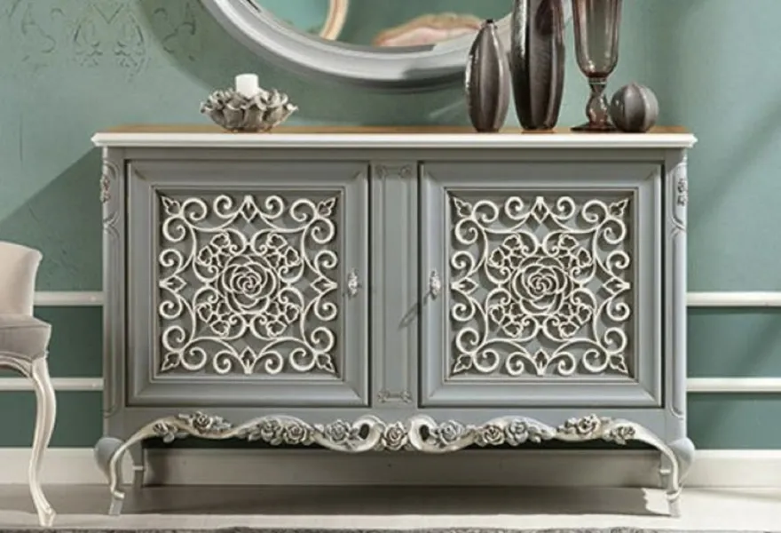 Casa Padrino Luxus Barock Sideboard Grau / Braun / Creme - Handgefertigter Massivholz Schrank mit 2 Türen - Barock Möbel - Luxus Möbel Möbel im Barockstil - Luxus Qualität - Made in Italy