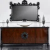 Casa Padrino Luxus Barock Sideboard mit Wandspiegel Schwarz / Dunkelbraun - Barock Möbel