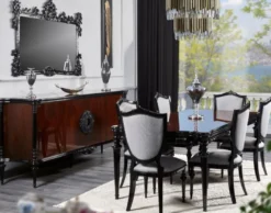 Casa Padrino Luxus Barock Sideboard mit Wandspiegel Schwarz / Dunkelbraun - Barock Möbel