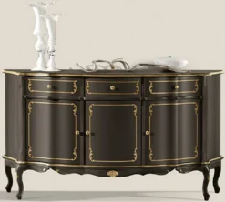 Casa Padrino Luxus Barock Sideboard Schwarz / Gold - Prunkvoller Massivholz Schrank mit 3 Türen und 3 Schubladen - Barock Wohnzimmer & Hotel Möbel - Luxus Qualität - Made in Italy
