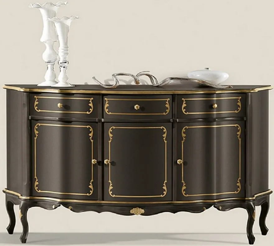 Casa Padrino Luxus Barock Sideboard Schwarz / Gold - Prunkvoller Massivholz Schrank mit 3 Türen und 3 Schubladen - Barock Wohnzimmer & Hotel Möbel - Luxus Qualität - Made in Italy