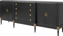 Casa Padrino Luxus Barock Sideboard Schwarz / Antik Gold 235 x 55 x H. 95 cm - Edler Wohnzimmer Schrank mit 4 Türen und 4 Schubladen - Barock Möbel