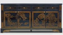 Casa Padrino Luxus Barock Sideboard im chinesischen Stil Schwarz / Gold - Barockstil Massivholz Schrank mit 4 Schubladen & 4 Türen - Luxus Esszimmer Möbel im Barockstil - Barock Esszimmer Möbel