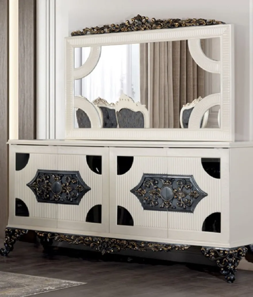 Casa Padrino Luxus Barock Sideboard Schwarz / Silber 230 cm - Barock Möbel