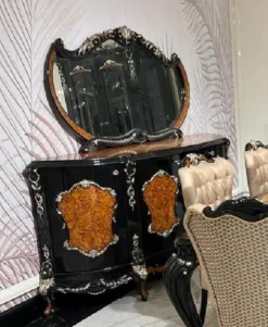 Casa Padrino Luxus Barock Sideboard mit Spiegel Braun / Schwarz / Silber - Luxus Möbel Möbel im Barockstil - Barock Möbel - Barock Einrichtung - Edel & Prunkvoll