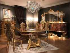 Casa Padrino Luxus Barock Sideboard mit Spiegel Braun / Antik Gold 305 x 50 x H. 232 cm - Prunkvoller Massivholz Schrank mit Wandspiegel - Edle Möbel im Barockstil - Luxus Qualität