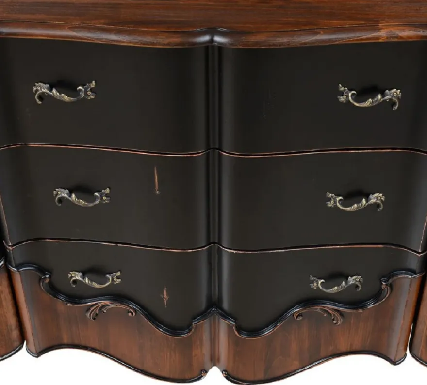 Casa Padrino Luxus Barock Sideboard Antik Schwarz / Braun 200,5 x 53,5 x H. 98 cm - Prunkvoller Massivholz Schrank mit 2 Türen und 3 Schubladen - Luxus Möbel im Barockstil - Barock Möbel
