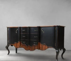 Casa Padrino Luxus Barock Sideboard Antik Schwarz / Braun 200,5 x 53,5 x H. 98 cm - Prunkvoller Massivholz Schrank mit 2 Türen und 3 Schubladen - Luxus Möbel im Barockstil - Barock Möbel