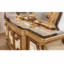 Casa Padrino Luxus Barock Sideboard mit Spiegel Weiß / Braun / Gold - Barockstil Möbel