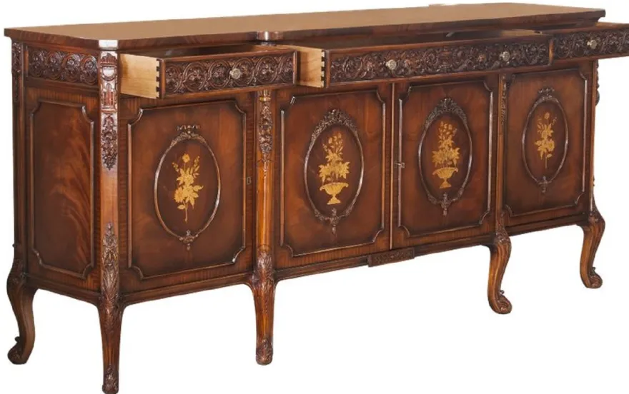 Casa Padrino Luxus Barock Sideboard Braun - Prunkvoller Massivholz Schrank mit 3 Schubladen und 4 Türen - Barock Möbel - Edel & Prunkvoll
