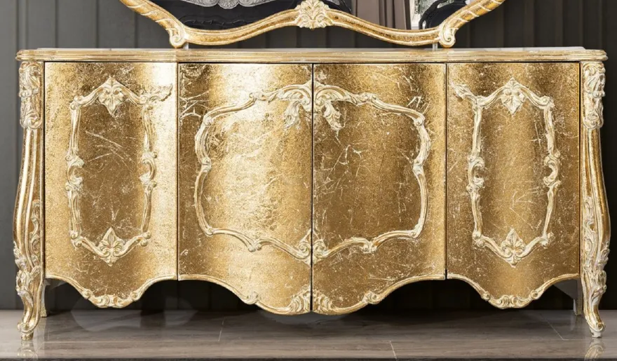 Casa Padrino Luxus Barock Sideboard Antik Gold - Barockstil Massivholz Schrank mit 4 Türen - Luxus Esszimmer Möbel im Barockstil - Barock Esszimmer Möbel - Barock Küchen Möbel