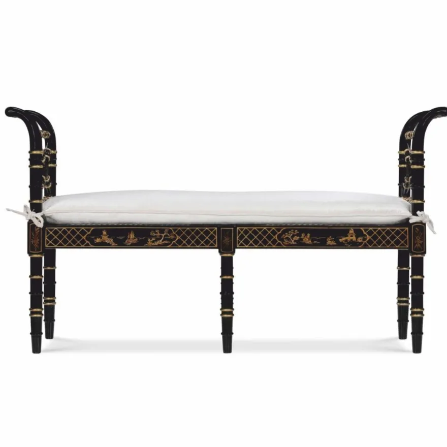 Casa Padrino Luxus Barock Sitzbank im chinesischen Stil Schwarz / Gold / Weiß 135 cm - Barock Möbel