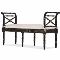 Casa Padrino Luxus Barock Sitzbank im chinesischen Stil Schwarz / Gold / Weiß 135 cm - Barock Möbel