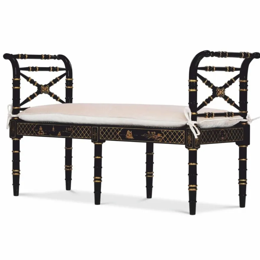 Casa Padrino Luxus Barock Sitzbank im chinesischen Stil Schwarz / Gold / Weiß 135 cm - Barock Möbel