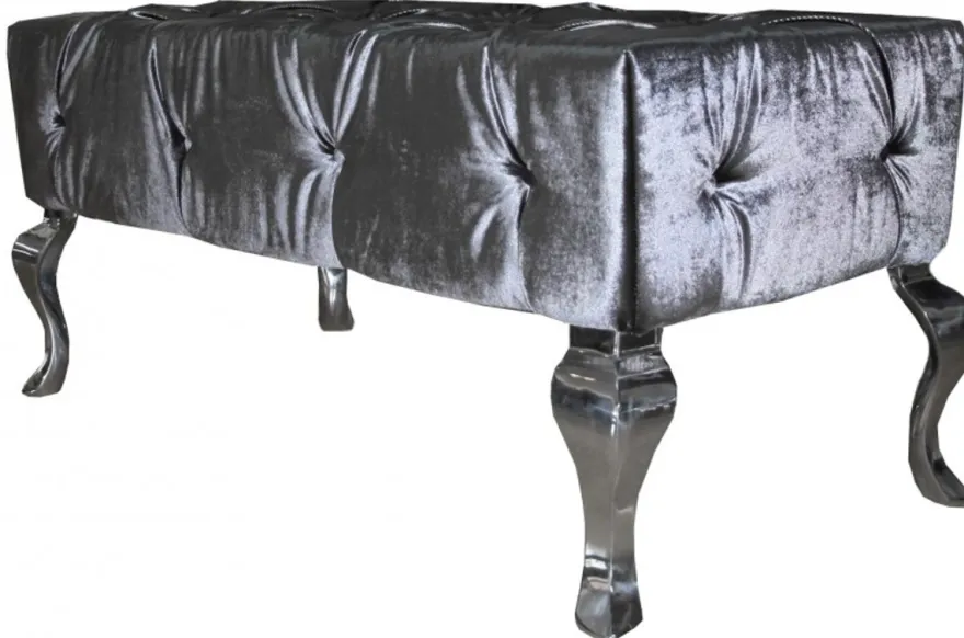 Casa Padrino Luxus Barock Sitzhocker Grau / Silber - Designer Sitzbank - Hocker - Luxus Qualität