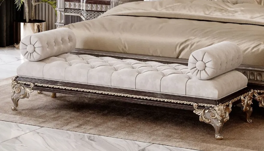 Casa Padrino Luxus Barock Sitzbank Grau / Dunkelbraun / Gold 170 cm