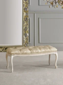 Casa Padrino Luxus Barock Sitzbank Gold / Weiß / Beige - Handgefertigte Bank im Barockstil - Italienische Barock Möbel - Luxus Möbel im Barockstil - Luxus Qualität - Made in Italy