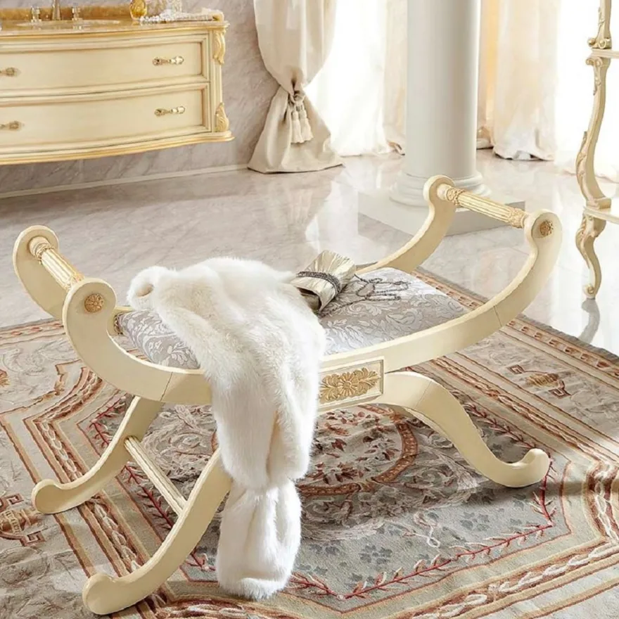 Casa Padrino Luxus Barock Sitzbank Creme / Gold / Grau - Handgefertigte Bank im Barockstil - Italienische Barock Möbel - Luxus Möbel im Barockstil - Luxus Qualität - Made in Italy